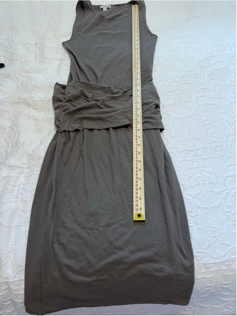 Women's Standard James Perse Taupe Ruched Wrap Front Draped Midi Dress Size 3/L - Picture 7 of 7